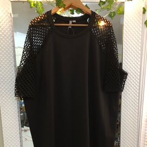Black knee length dress with net sleeves